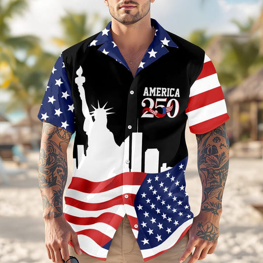 Joycorners America 250 Years Black Patriotic Hawaiian Shirt, USA Celebration Gift