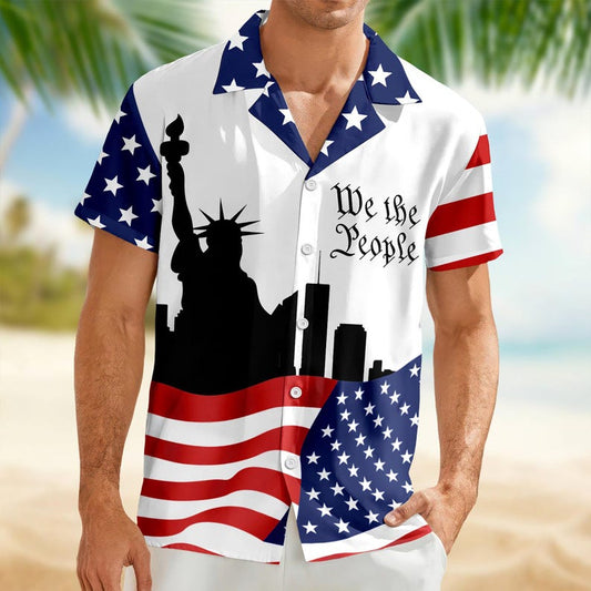 Joycorners America 250 Years White Tropical Hawaiian Shirt, American Freedom Apparel