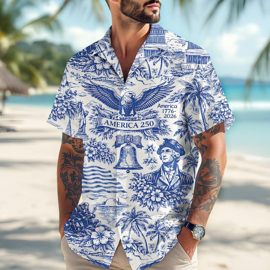 Joycorners America 250th Anniversary Toile De Jouy Patriotic Hawaiian Shirt
