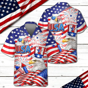 Joycorners America Flag Eagle Patriotic Hawaiian Shirt, USA 250 Years Freedom Apparel