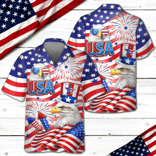 Joycorners America Flag Eagle Patriotic Hawaiian Shirt, USA 250 Years Freedom Apparel