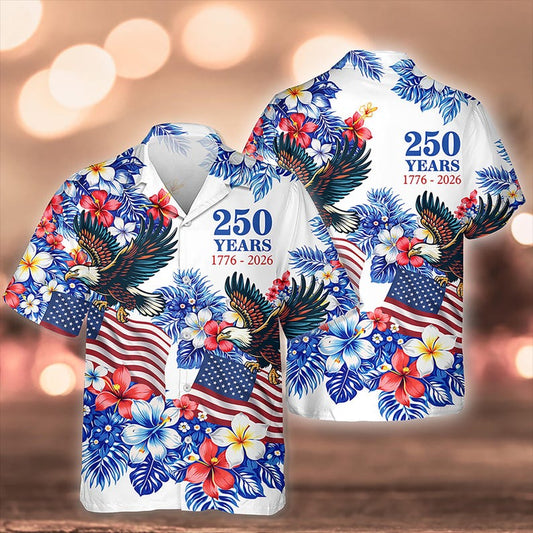 Joycorners American 250th Anniversary Patriotic Hawaiian Shirt, USA Freedom Apparel