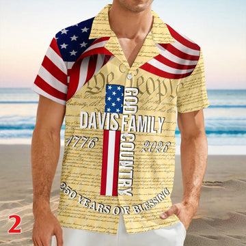 Joycorners Custom Family Name Patriotic American Flag Beige Hawaiian Shirt