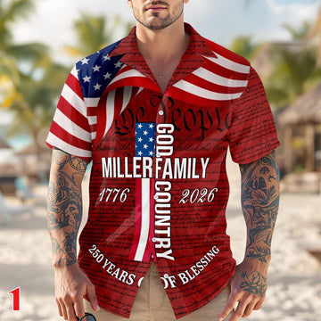 Joycorners Custom Family Name Patriotic American Flag Red Hawaiian Shirt