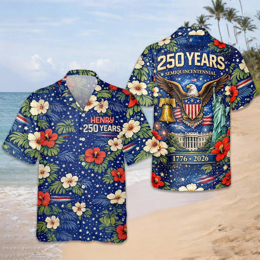Joycorners Custom Name 250 Years Semiquincentennial Eagle Tropical Hawaiian Shirt