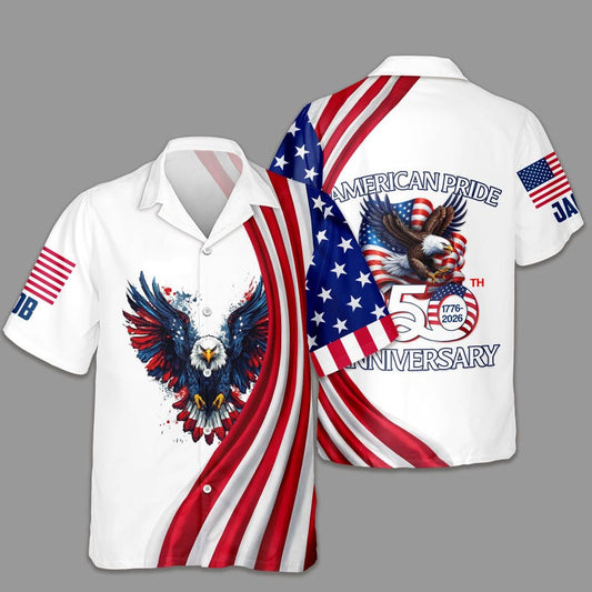 Joycorners Custom Name American Pride Eagle Patriotic Hawaiian Shirt, USA Freedom