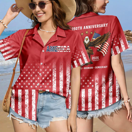 Joycorners Custom Name Eagles 250th Birthday Red Hawaiian Shirt, Patriotic Celebration