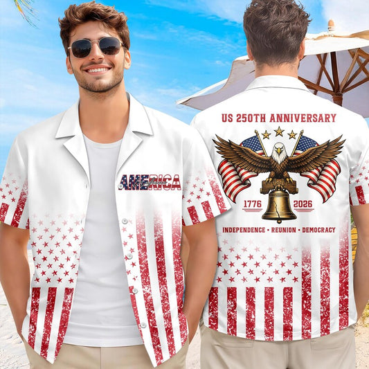 Joycorners Custom Name Eagles 250th Birthday White Hawaiian Shirt, American Pride Gift