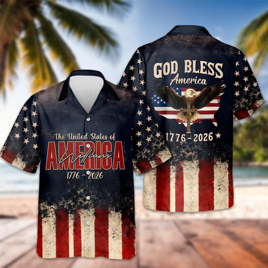 Joycorners Custom Name God Bless America Eagle Patriotic Freedom Hawaiian Shirt