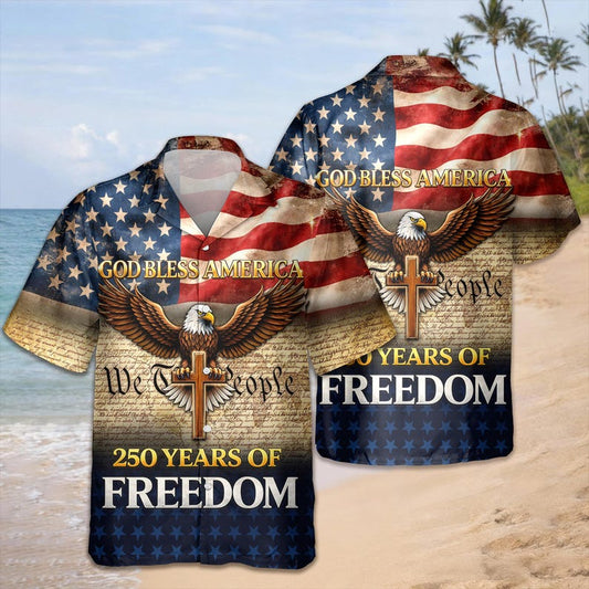 Joycorners God Bless America 250 Years Freedom Hawaiian Shirt, Patriotic Summer Shirt