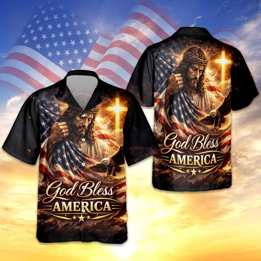 Joycorners One Nation Under God Patriotic Hawaiian Shirt, USA Freedom Celebration