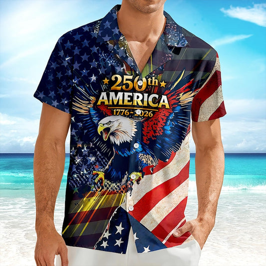 Joycorners Patriotic 250th America Eagle Hawaiian Shirt, American Flag Freedom Outfit