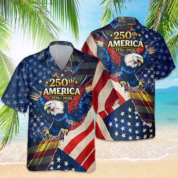 Joycorners Patriotic 250th America Eagle Hawaiian Shirt, American Flag Freedom Outfit