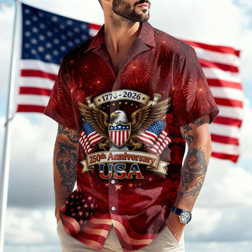 Joycorners Personalized 250th Anniversary Red Patriotic Hawaiian Shirt, USA Freedom Gift