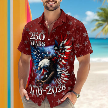 Joycorners Personalized 250th Anniversary Eagle Red Patriotic Hawaiian Shirt