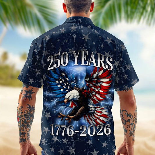 Joycorners Personalized 250th Anniversary Eagle Navy Freedom Hawaiian Shirt