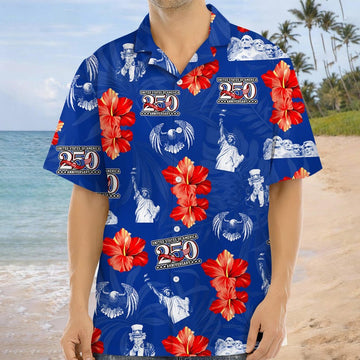 Joycorners Personalized America 250 Anniversary Blue Hawaiian Shirt, Patriotic Freedom Apparel