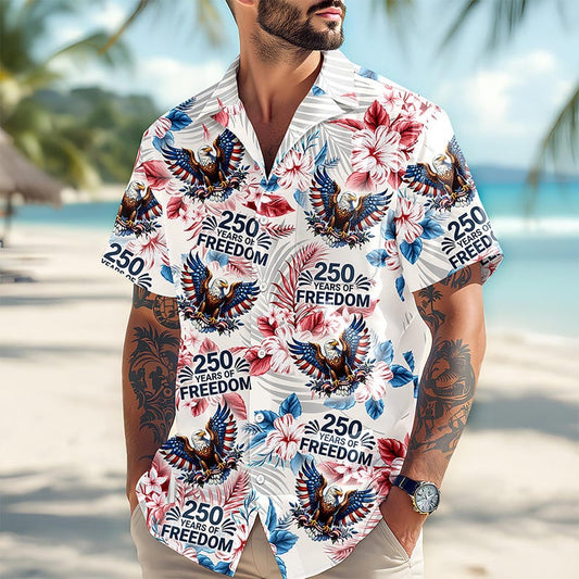 Joycorners Personalized America 250th Anniversary Tropical Hawaiian Shirt, USA Freedom Apparel