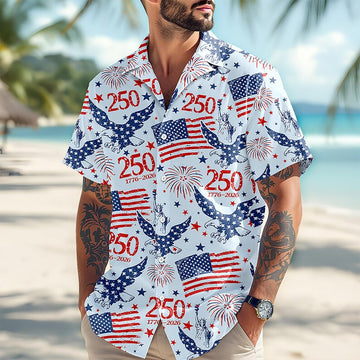 Joycorners Personalized America 250th Anniversary Patriotic Eagle Blue Hawaiian Shirt