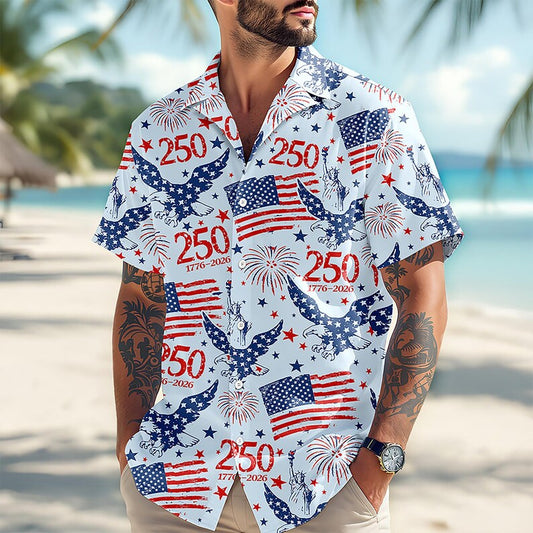 Joycorners Personalized America 250th Anniversary Patriotic Eagle Blue Hawaiian Shirt