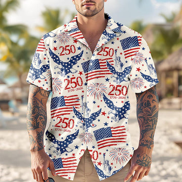 Joycorners Personalized America 250th Anniversary Patriotic Eagle Beige Hawaiian Shirt