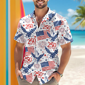 Joycorners Personalized America 250th Anniversary Patriotic Eagle White Hawaiian Shirt