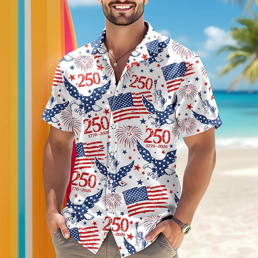 Joycorners Personalized America 250th Anniversary Patriotic Eagle White Hawaiian Shirt