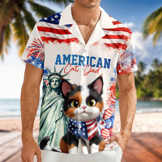Joycorners Personalized America Cat Dad Dog Dad Hawaiian Shirt, Patriotic Pet Lover Gift