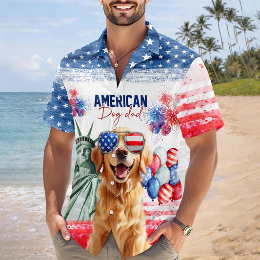 Joycorners Personalized America Dog Dad Patriotic Hawaiian Shirt, USA Freedom Apparel