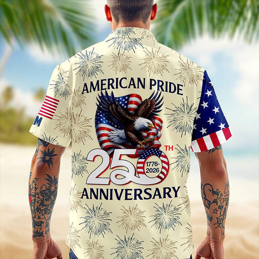 Joycorners Personalized American Pride Eagle Beige Hawaiian Shirt, USA Freedom Apparel