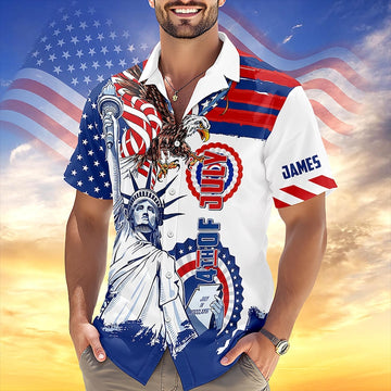 Joycorners Personalized Custom Name America 4th Of July Hawaiian Shirt, Patriotic Gift