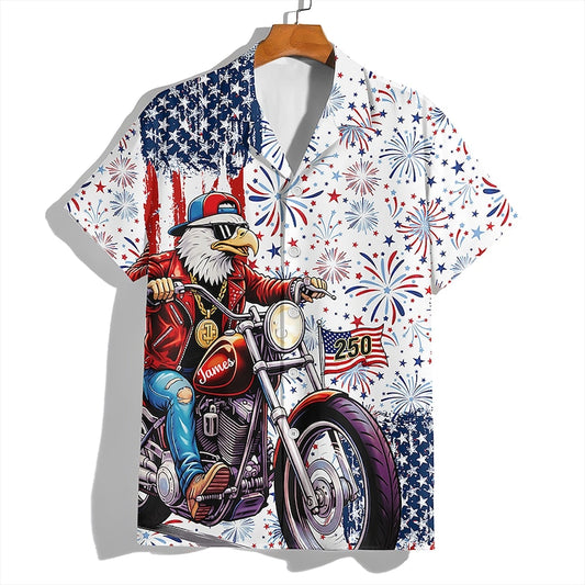 Joycorners Personalized Name Eagle USA Flag Hawaiian Shirt, Patriotic Freedom Apparel