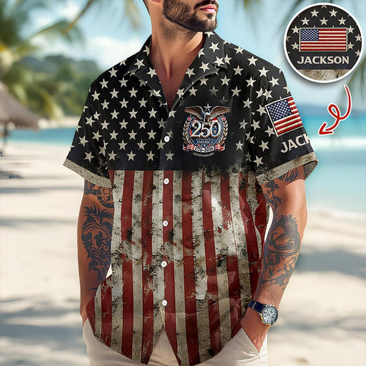 Joycorners Personalized Name USA 250th Anniversary Hawaiian Shirt, Independence Day Apparel