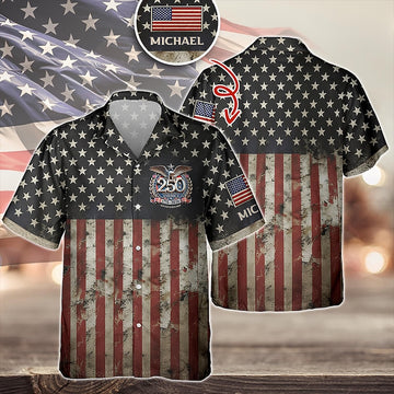 Joycorners Personalized Name USA 250th Anniversary Hawaiian Shirt, Independence Day Apparel