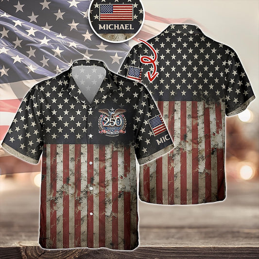 Joycorners Personalized Name USA 250th Anniversary Hawaiian Shirt, Independence Day Apparel