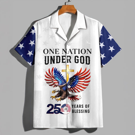 Joycorners Personalized One Nation Under God America 250th Hawaiian Shirt, Patriotic Gift