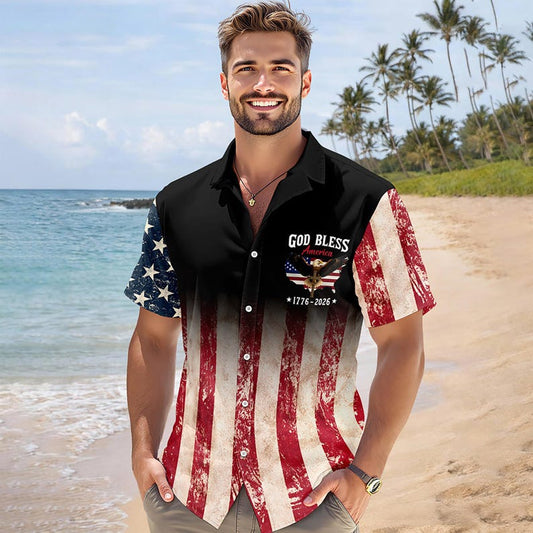 Joycorners Personalized Patriotic God Bless America Eagle Hawaiian Shirt, USA Freedom Apparel