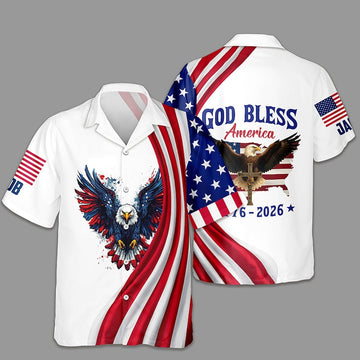 Joycorners Personalized God Bless America Eagle 250th Anniversary Hawaiian Shirt