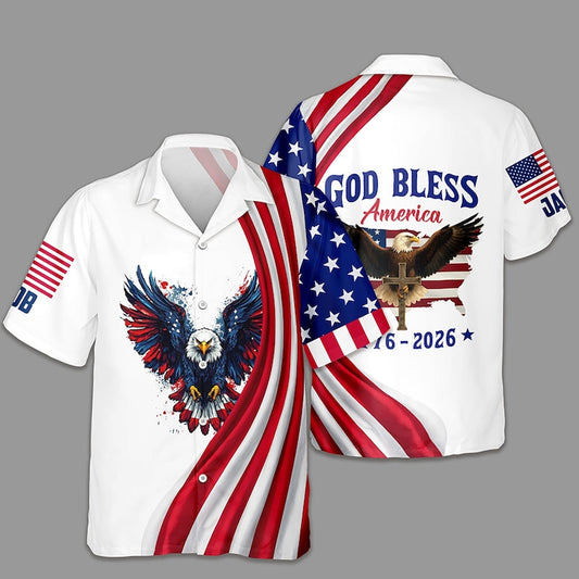 Joycorners Personalized God Bless America Eagle 250th Anniversary Hawaiian Shirt
