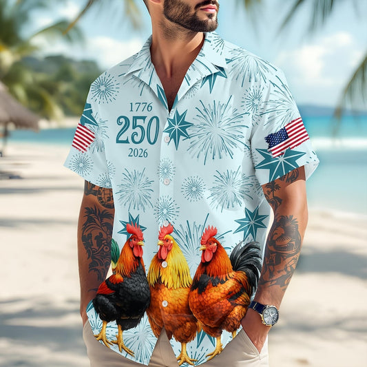 Joycorners Personalized USA 250 Anniversary Farmer Horse Lover Blue Hawaiian Shirt