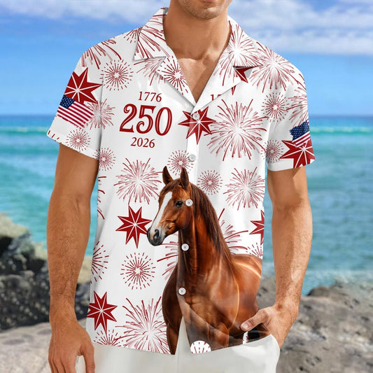 Joycorners Personalized USA 250 Anniversary Farmer Horse Lover White Hawaiian Shirt