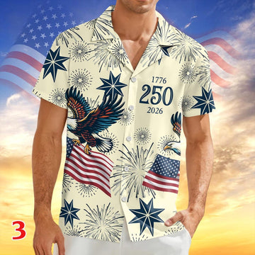 Joycorners Personalized USA 250 Anniversary Eagle 1776-2026 Hawaiian Shirt Style 3