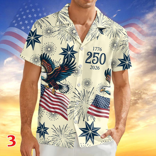 Joycorners Personalized USA 250 Anniversary Eagle 1776-2026 Hawaiian Shirt Style 3
