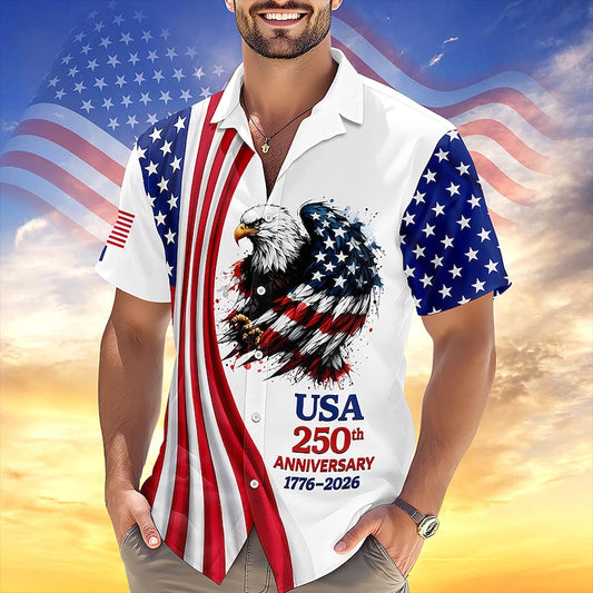 Joycorners Personalized USA 250th Anniversary Semiquincentennial Patriotic Hawaiian Shirt