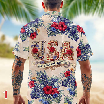 Joycorners USA 250 Years Of Freedom Tropical Hawaiian Shirt Style 1, Independence Day Apparel