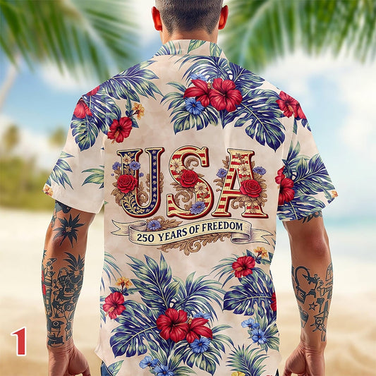 Joycorners USA 250 Years Of Freedom Tropical Hawaiian Shirt Style 1, Independence Day Apparel