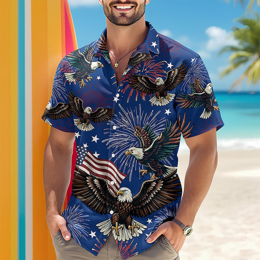 Joycorners USA 250th Anniversary Eagle Blue Tropical Hawaiian Shirt, American Freedom Gift