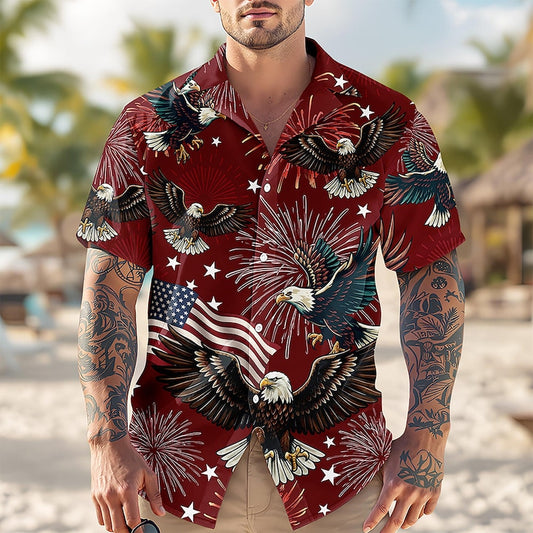Joycorners USA 250th Anniversary Eagle Red Patriotic Hawaiian Shirt, USA Celebration Apparel