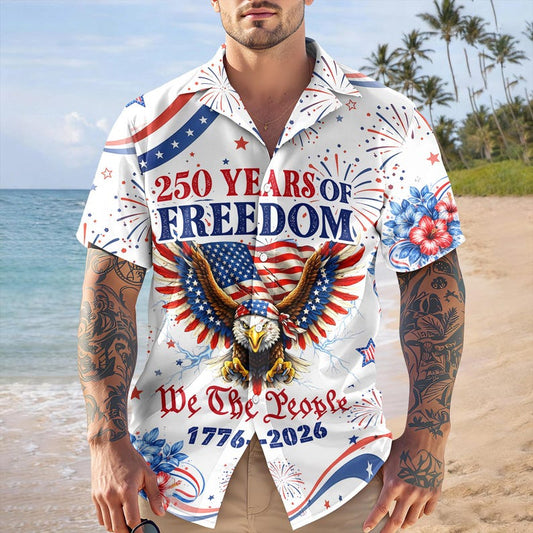 Joycorners We The People 250 Years Of Freedom White Tropical Hawaiian Shirt, USA 250th Anniversary Gift
