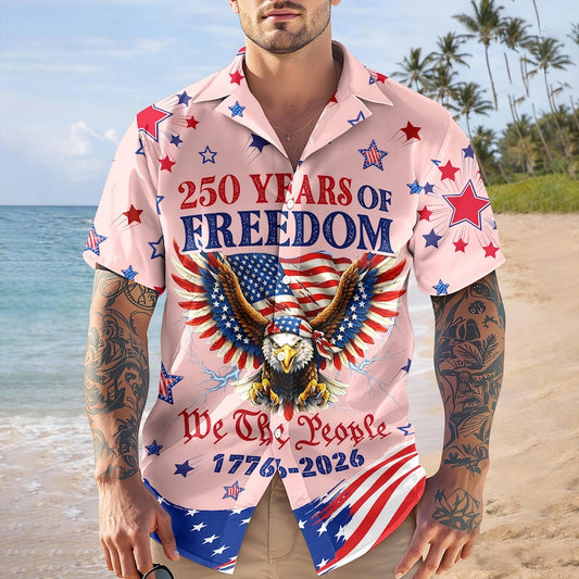 Joycorners We The People 250 Years Of Freedom Pink Summer Hawaiian Shirt, USA Patriotic Outfit